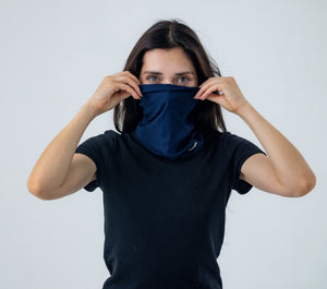 Neck gaiter pulled up as a face cover