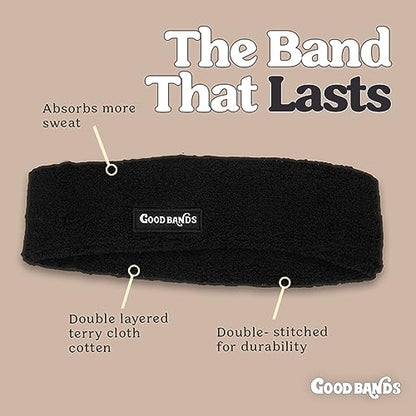 Terry Cloth Headband for Men and Women - Stylish Unisex Sweatband - for Tennis, Working Out, Sports, Basketball, Gym, Exercise, Athletic, and Sweat - Stretchy & Soft
